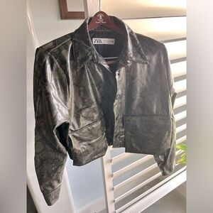 SNAKESKIN GREEN AND BLACK SIZE XL WOMENS CROPPED JACKET WITH POCKETS ZARA